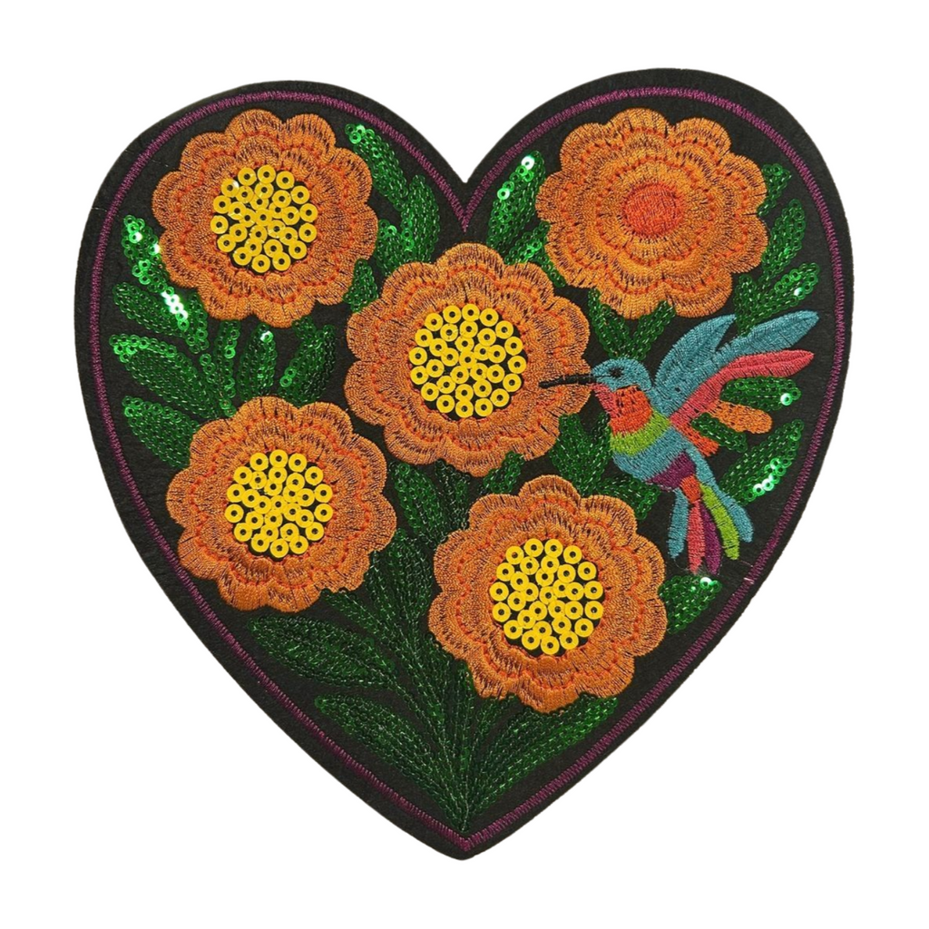 Parche Bordado Lentejuela Termoadhesivo Corazón Flor Naranja 1 PZ A47 Ariel
