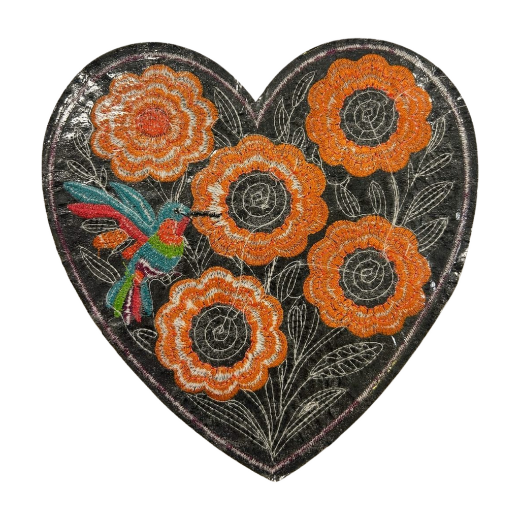 Parche Bordado Lentejuela Termoadhesivo Corazón Flor Naranja 1 PZ A47 Ariel