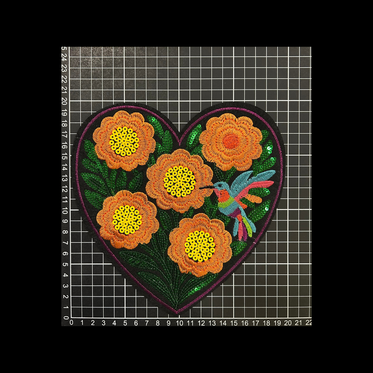 Parche Bordado Lentejuela Termoadhesivo Corazón Flor Naranja 1 PZ A47 Ariel