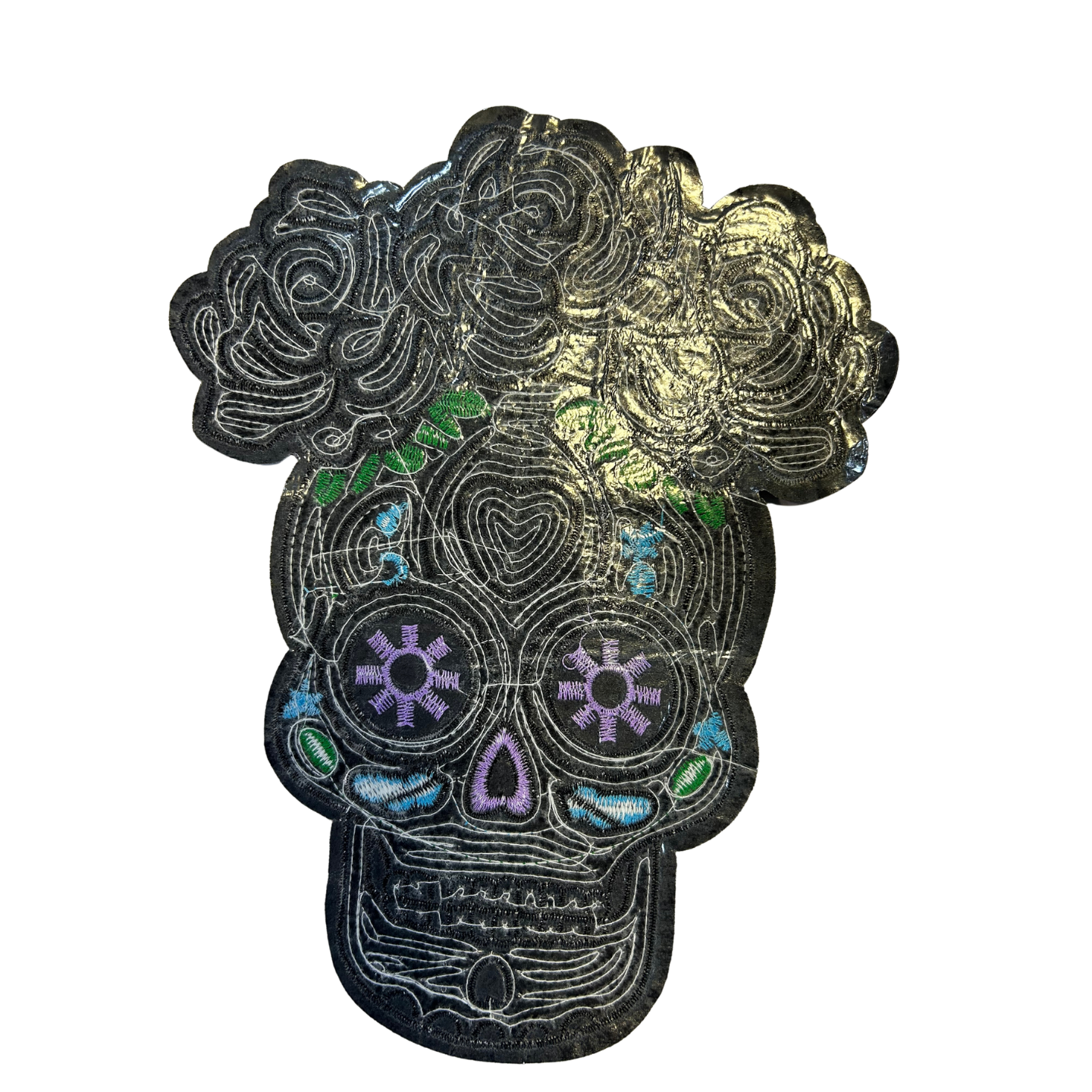 Parche Bordado Artesanal Termoadhesivo Calavera con Flores 1 PZ A59 Ariel