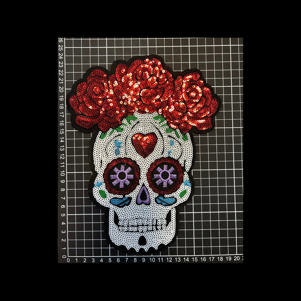 Parche Bordado Artesanal Termoadhesivo Calavera con Flores 1 PZ A59 Ariel