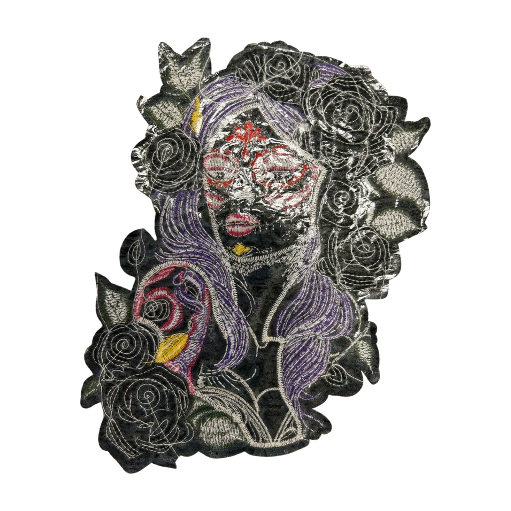 Parche Bordado Lentejuela Artesanal Termoadhesivo Catrina Flores 1 PZ A9 Ariel