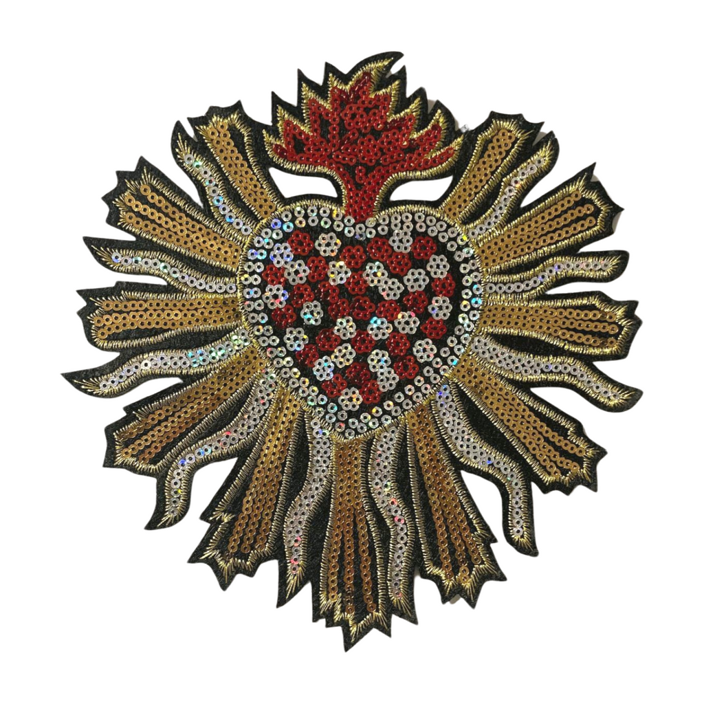 Parche Bordado Lentejuela Termoadhesivo De Sagrado Corazón 1 PZ C11 - Peletería León