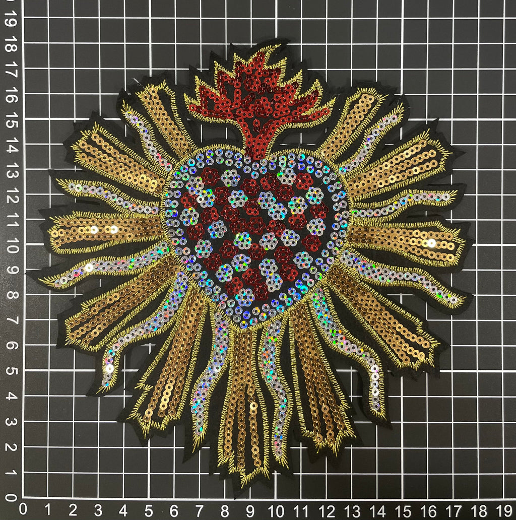Parche Bordado Lentejuela Termoadhesivo De Sagrado Corazón 1 PZ C11 Ariel