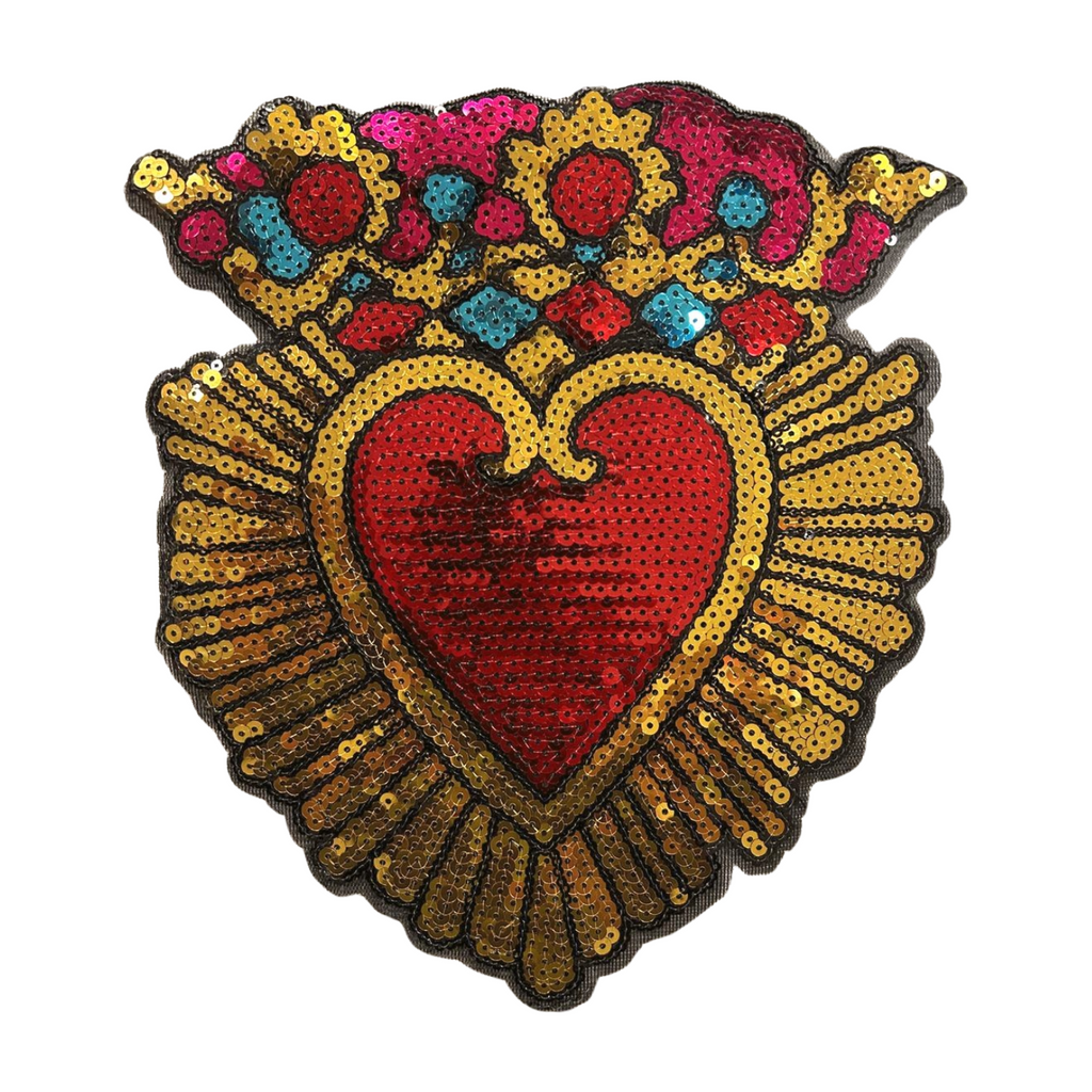 Parche Bordado Lentejuela Termoadhesivo De Corazón 1 PZ C25 - Peletería León