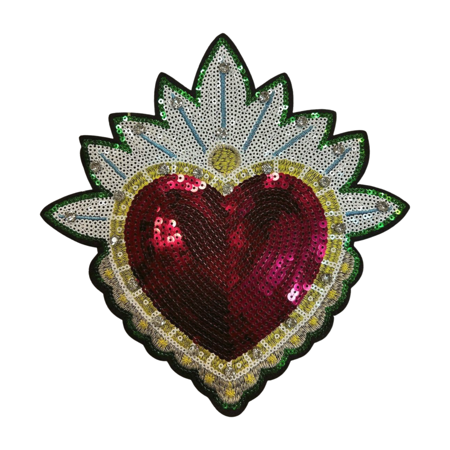 Parche Bordado Lentejuela Termoadhesivo Corazón con Piedra 1 PZ C30 Ariel