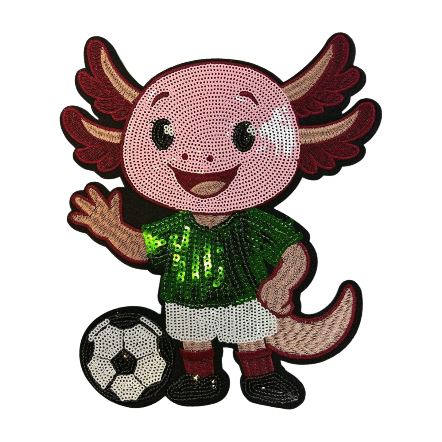 Parche Bordado Lentejuela Termoadhesivo Mascota Mundial México Ajolote 1 PZ C74 Ariel