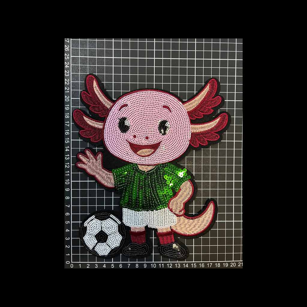 Parche Bordado Lentejuela Termoadhesivo Mascota Mundial México Ajolote 1 PZ C74 Ariel