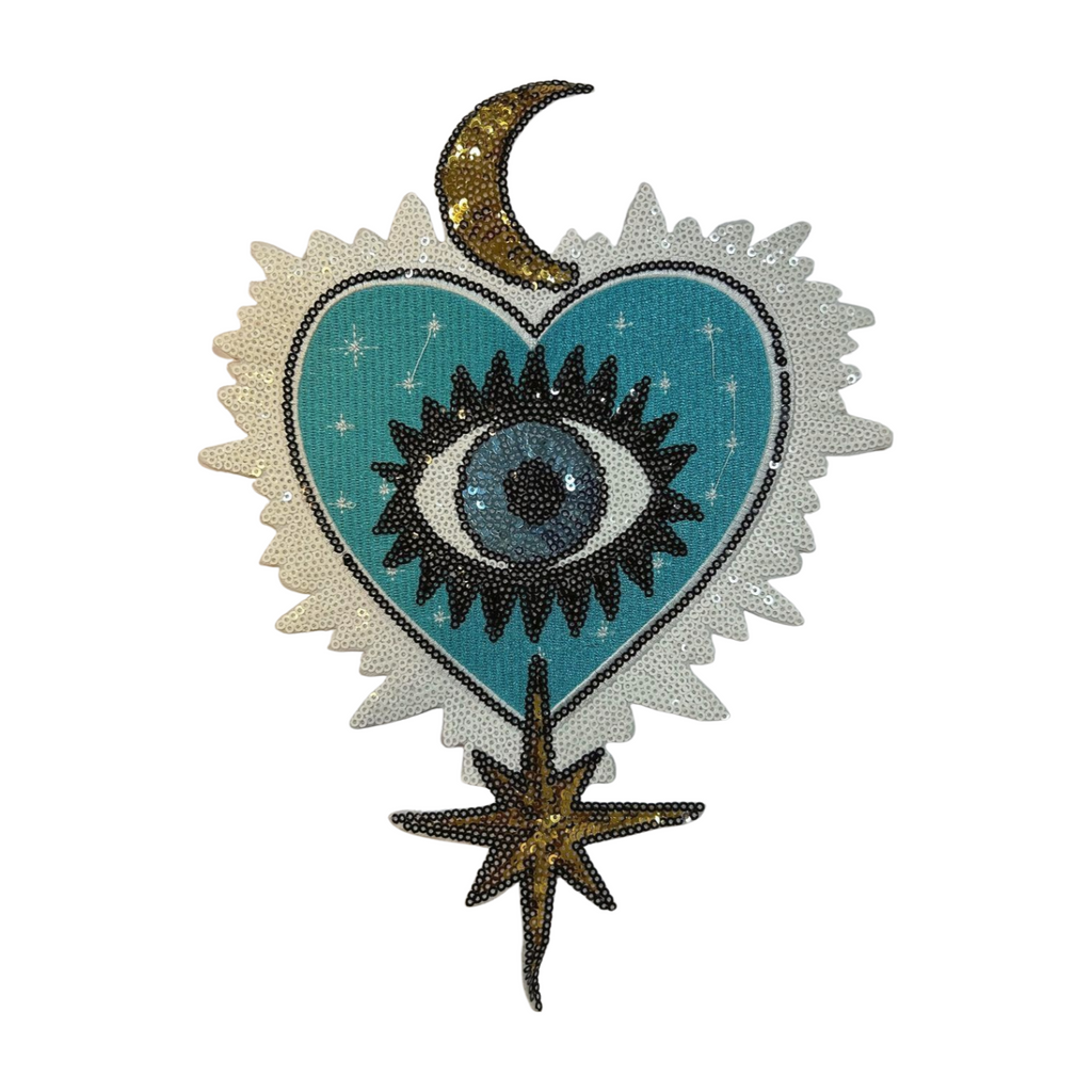 Parche Bordado Lentejuela Artesanal Termoadhesivo Corazón Ojo 1 PZ C86 - Peletería León