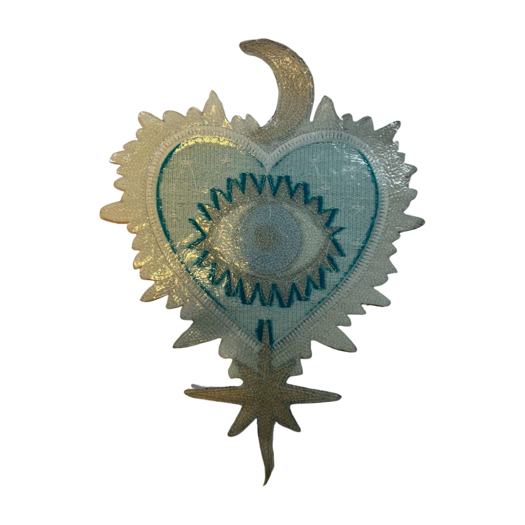 Parche Bordado Lentejuela Artesanal Termoadhesivo Corazón Ojo 1 PZ C86 - Peletería León