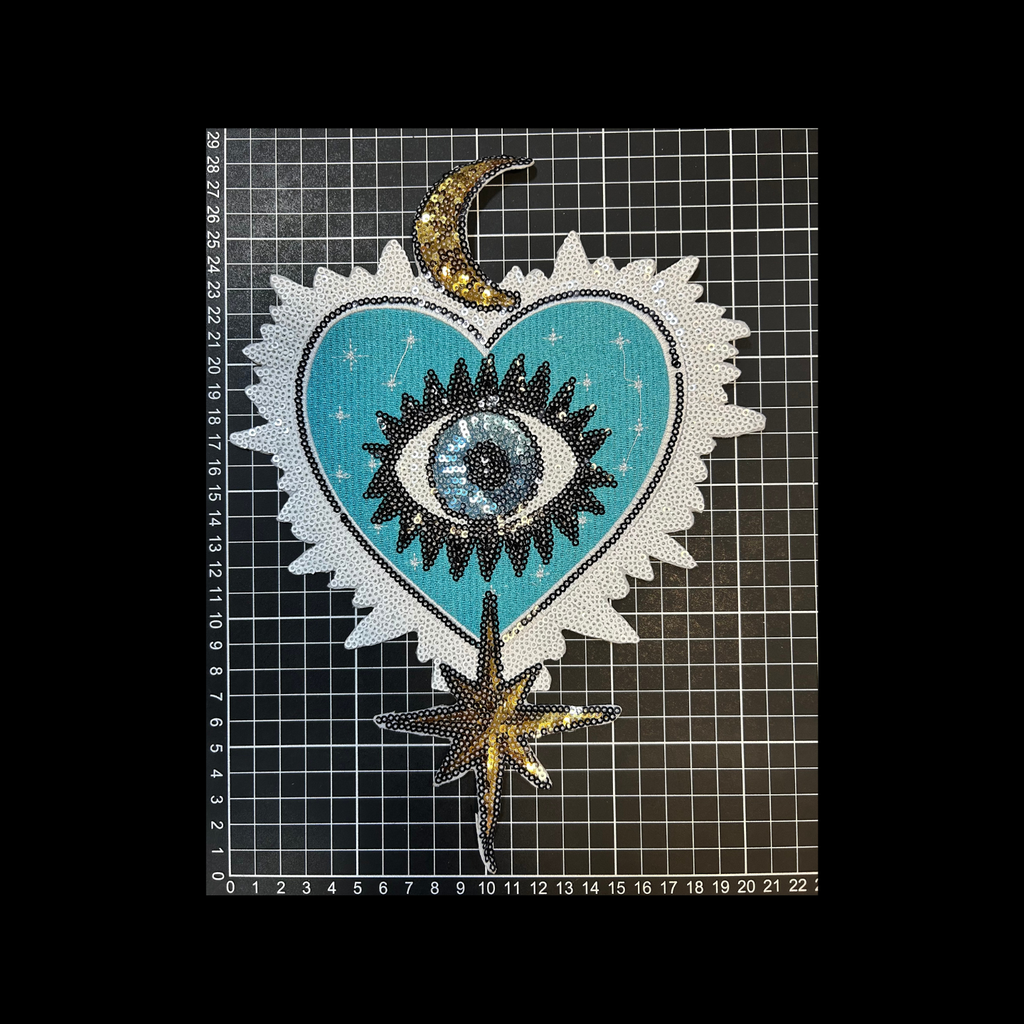 Parche Bordado Lentejuela Artesanal Termoadhesivo Corazón Ojo 1 PZ C86 - Peletería León
