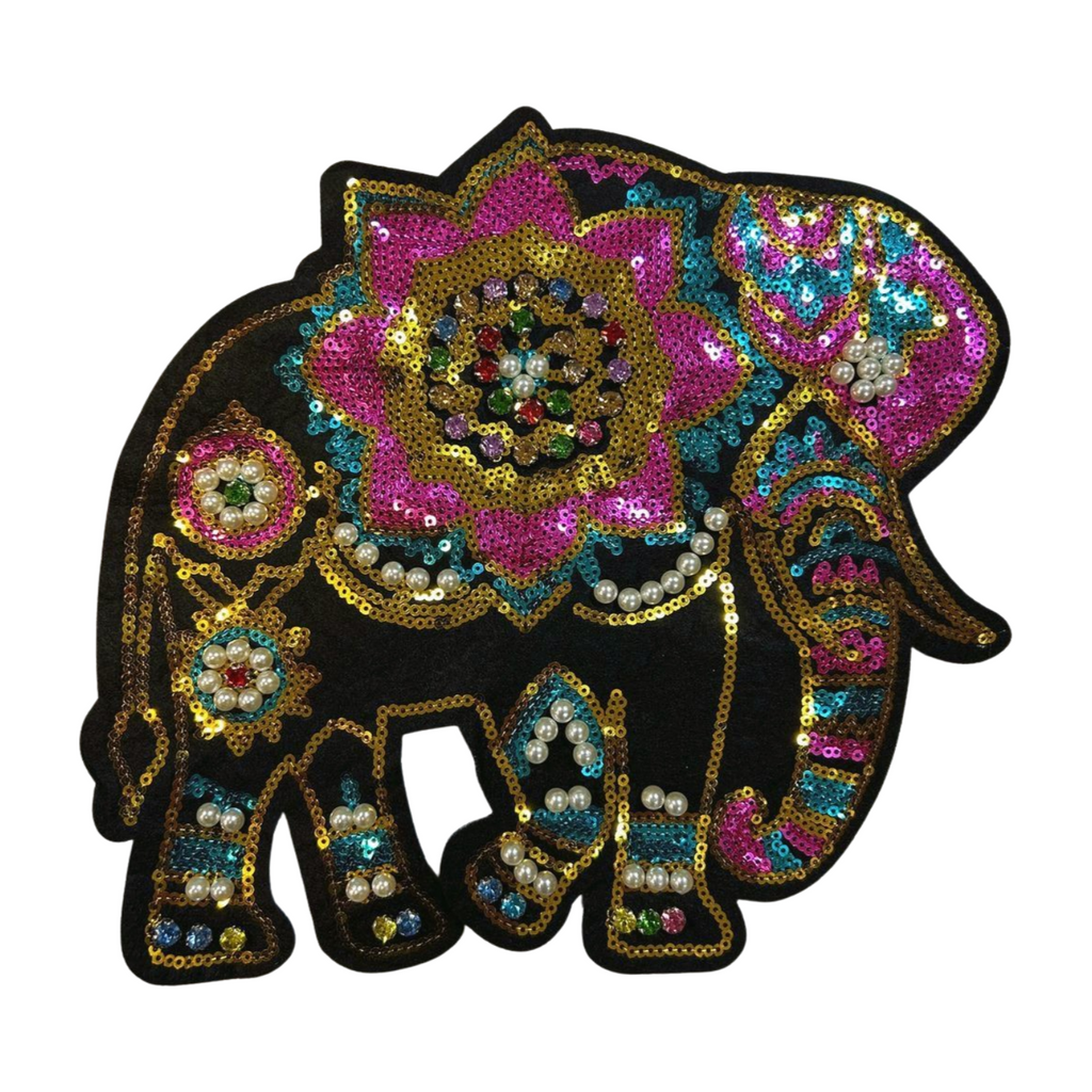 Parche Bordado Lentejuela Pedrería Artesanal Termoadhesivo Elefante 1 PZ C87 - Peletería León