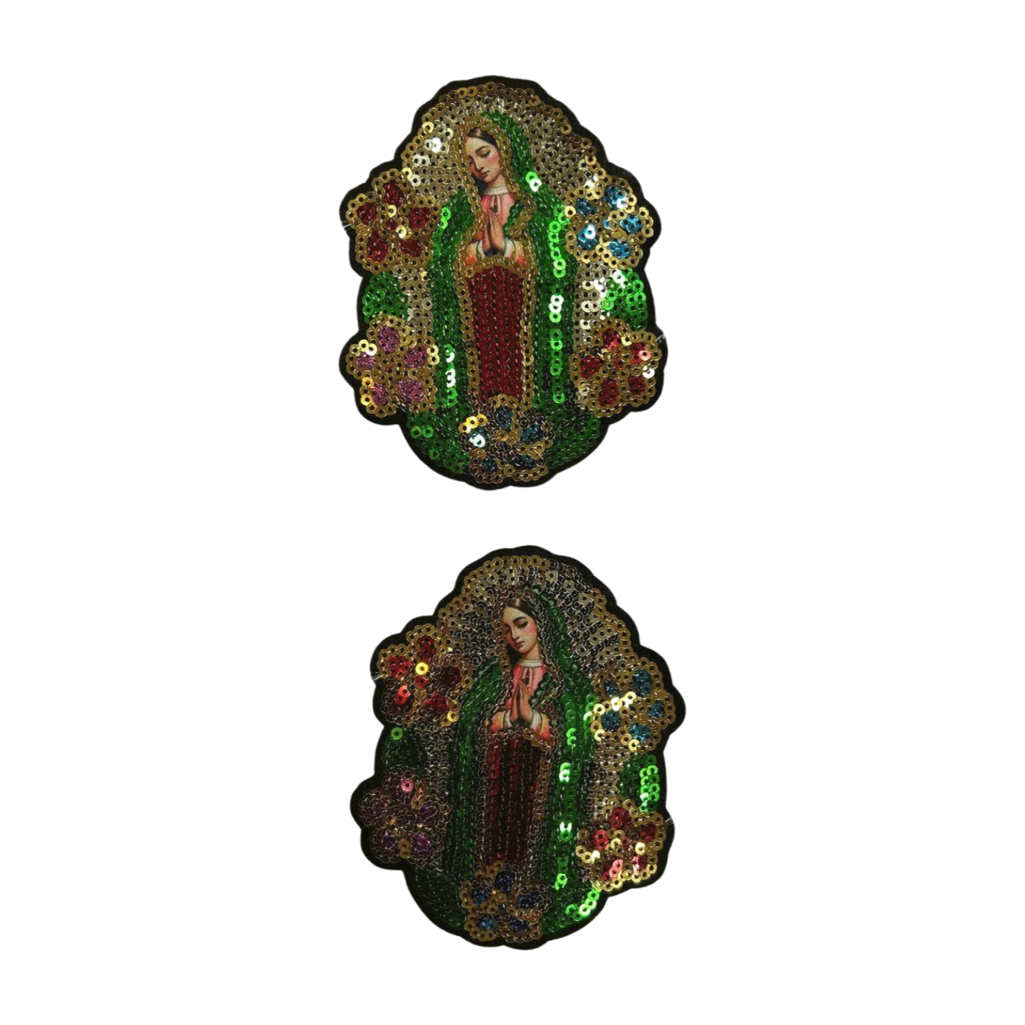 Parche Bordado Lentejuela Termoadhesivo Artesanal Virgen Guadalupe Pequeña 2 PZ CH482 Fabian