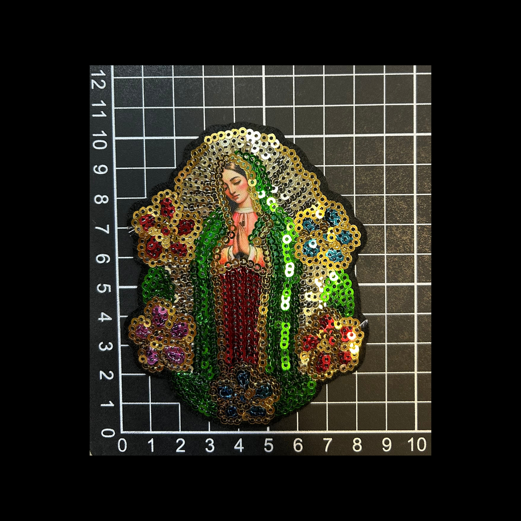 Parche Bordado Lentejuela Termoadhesivo Artesanal Virgen Guadalupe Pequeña 2 PZ CH482 Fabian