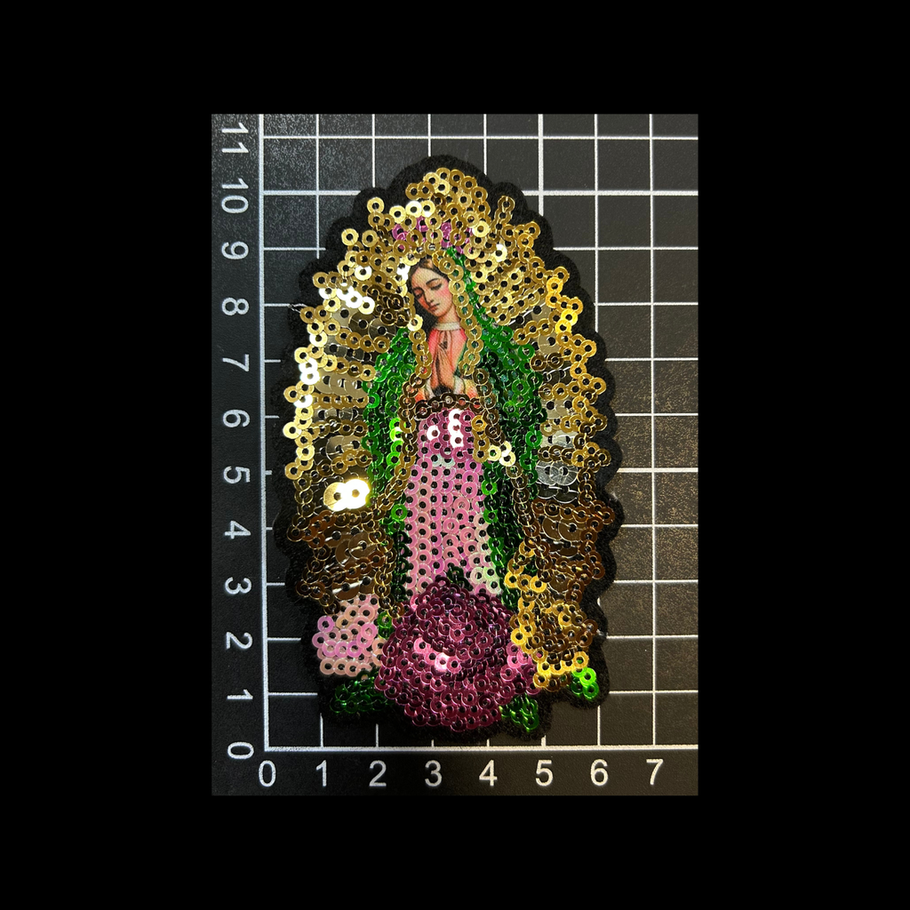 Parche Bordado Lentejuela Termoadhesivo Artesanal Virgen Guadalupe Pequeña 2 PZ CH484 Fabian