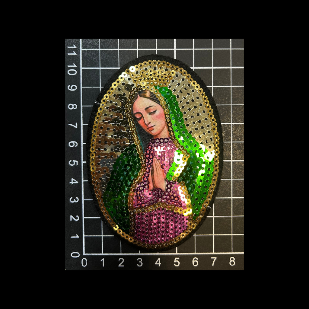 Parche Bordado Lentejuela Termoadhesivo Artesanal Virgen Guadalupe Pequeña 2 PZ CH487 Fabian
