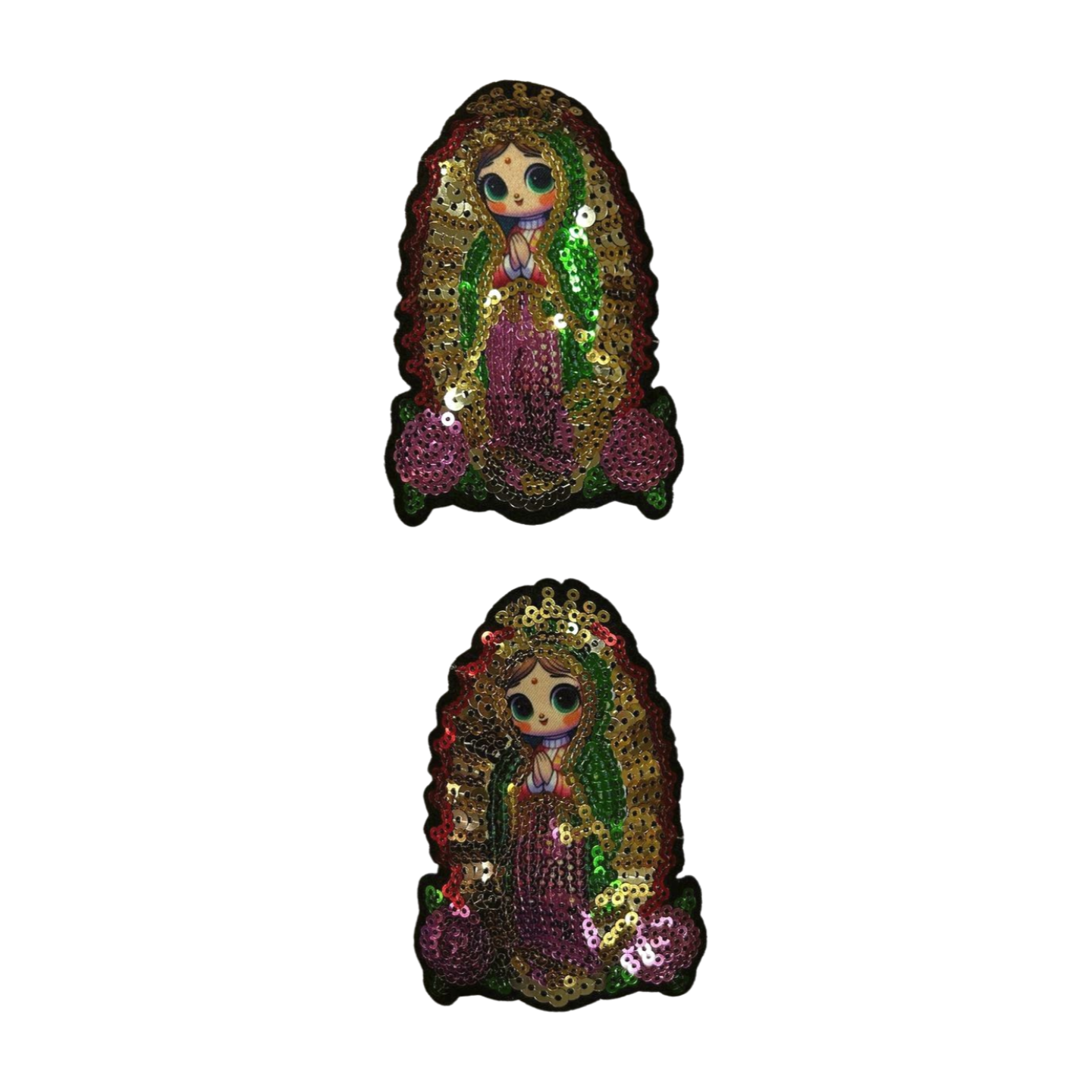 Parche Bordado Lentejuela Termoadhesivo Artesanal Virgen Guadalupe Pequeña 2 PZ CH488 Fabian