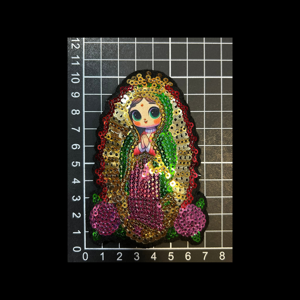 Parche Bordado Lentejuela Termoadhesivo Artesanal Virgen Guadalupe Pequeña 2 PZ CH488 Fabian