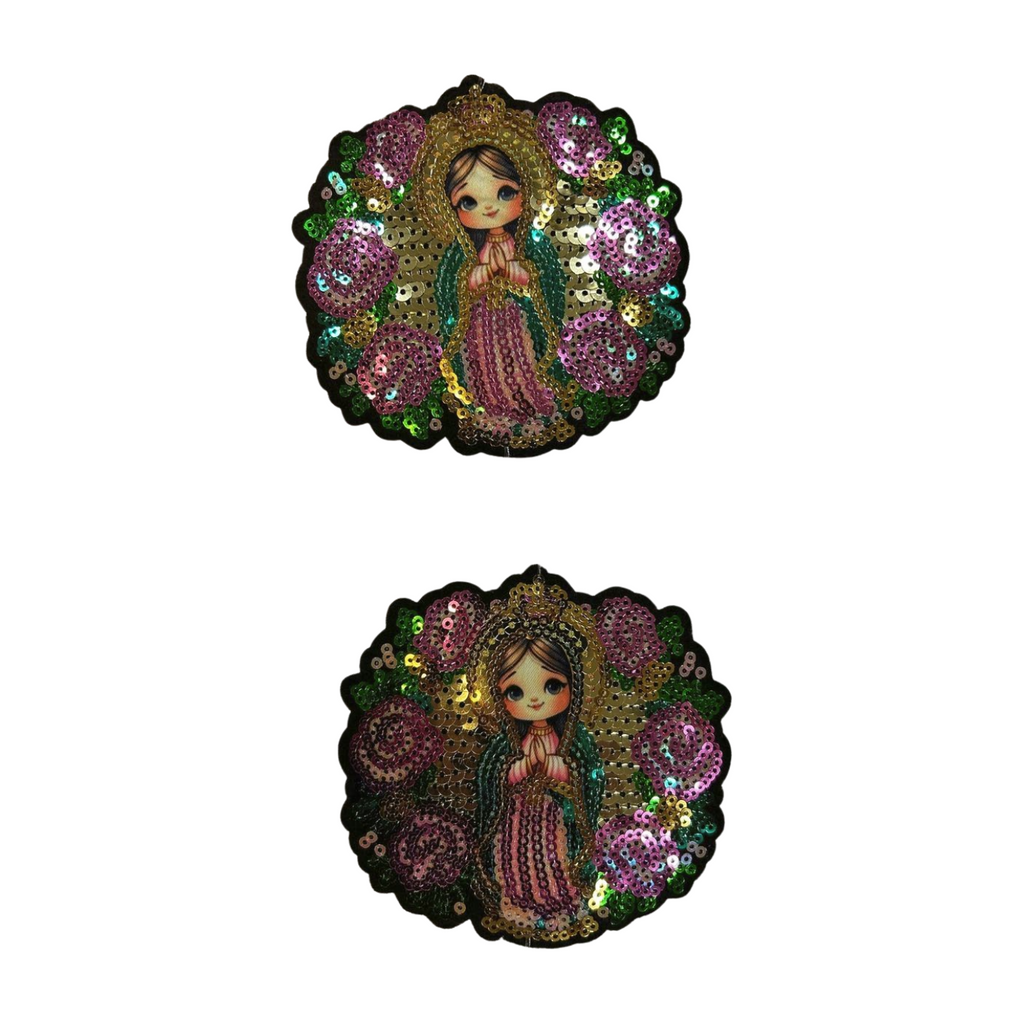 Parche Bordado Lentejuela Termoadhesivo Artesanal Virgen Guadalupe Pequeña 2 PZ CH489 Fabian