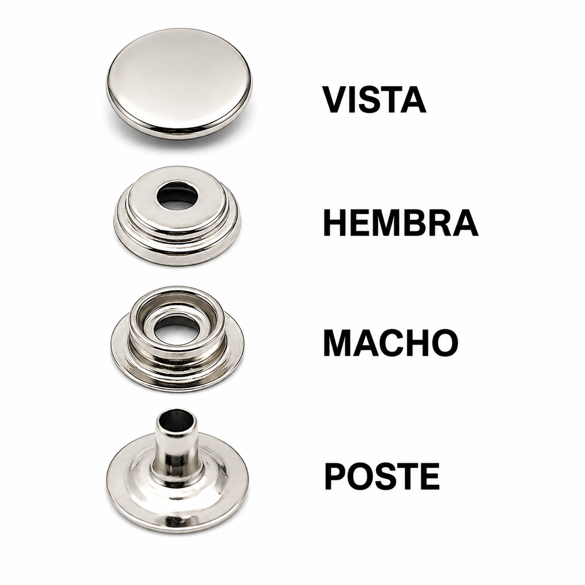 Broche Rt Presión Acero Níquel 100 pz 15mm Ideal