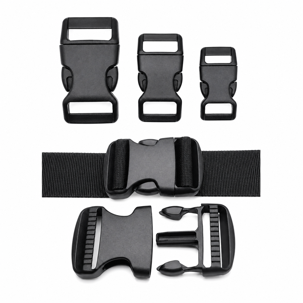 Broches de Liberación Lateral de Plástico Negro para Mochilas y Correas en Varios Tamaños 100 pz RT