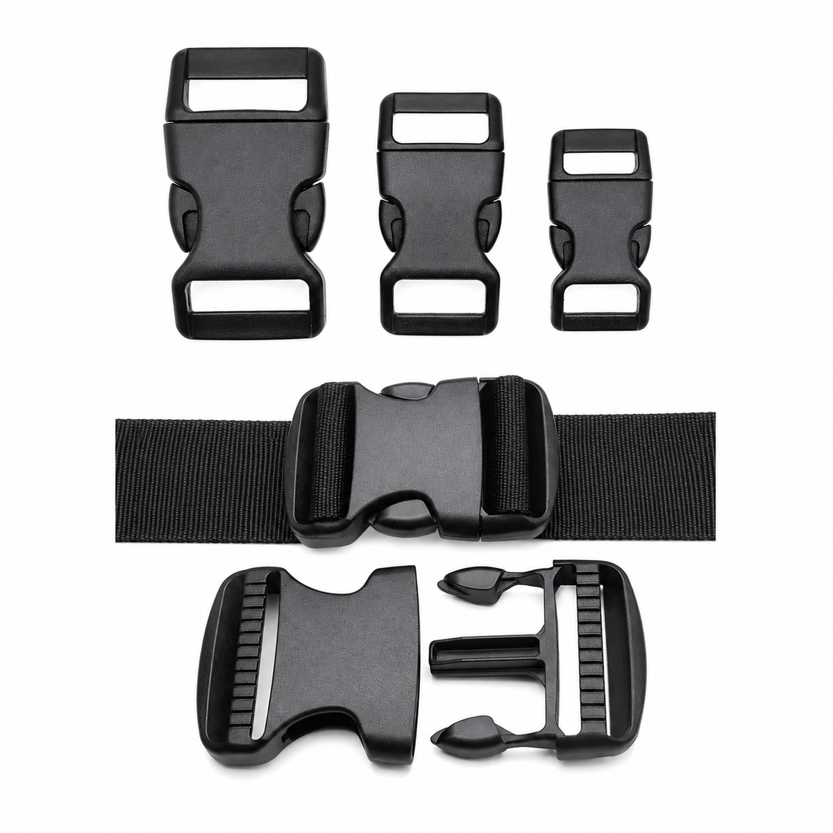 Broches de Liberación Lateral de Plástico Negro para Mochilas y Correas en Varios Tamaños 100 pz RT