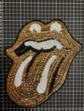 Parche de Lentejuela Termoadhesivo Lengua Rolling Stones Dorada 1 PZ Y65 - Peletería León