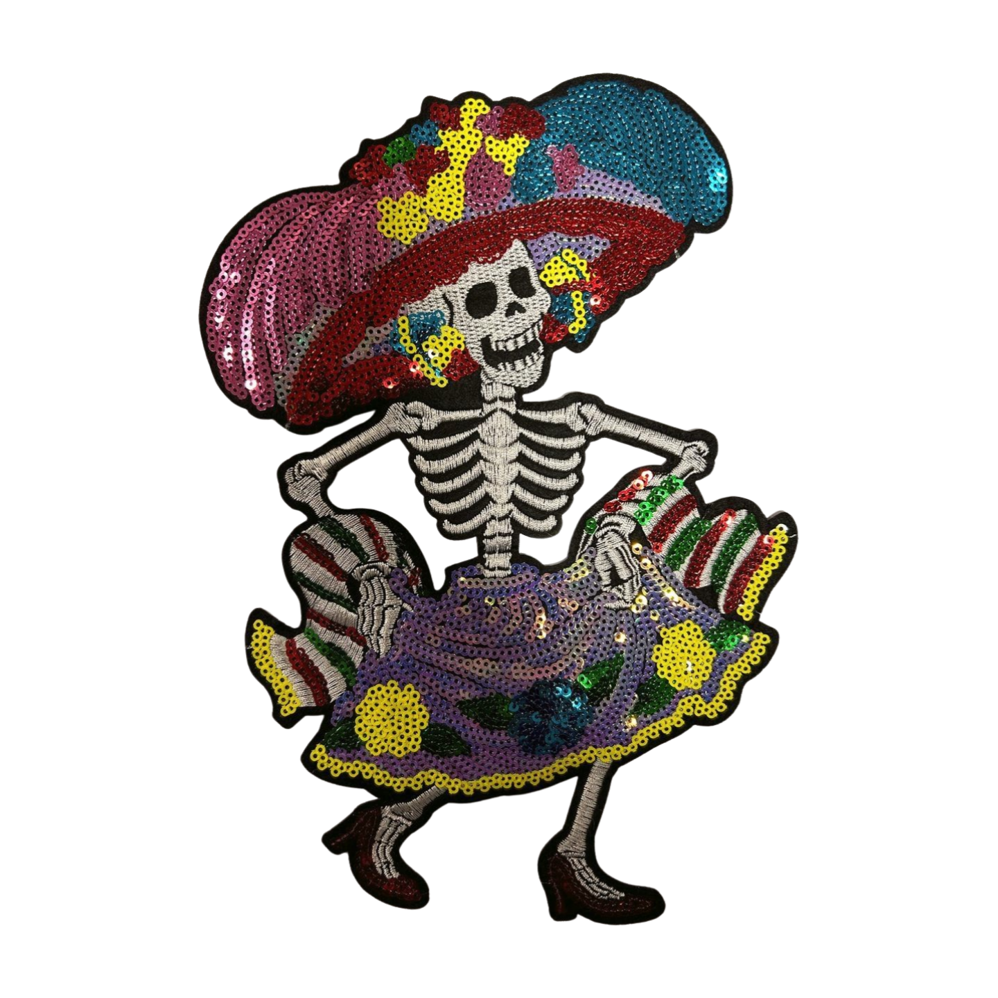 Parche Bordado Lentejuela Termoadhesivo para Ropa de Día de Muertos Calavera 1 PZ Z84 - Peletería León