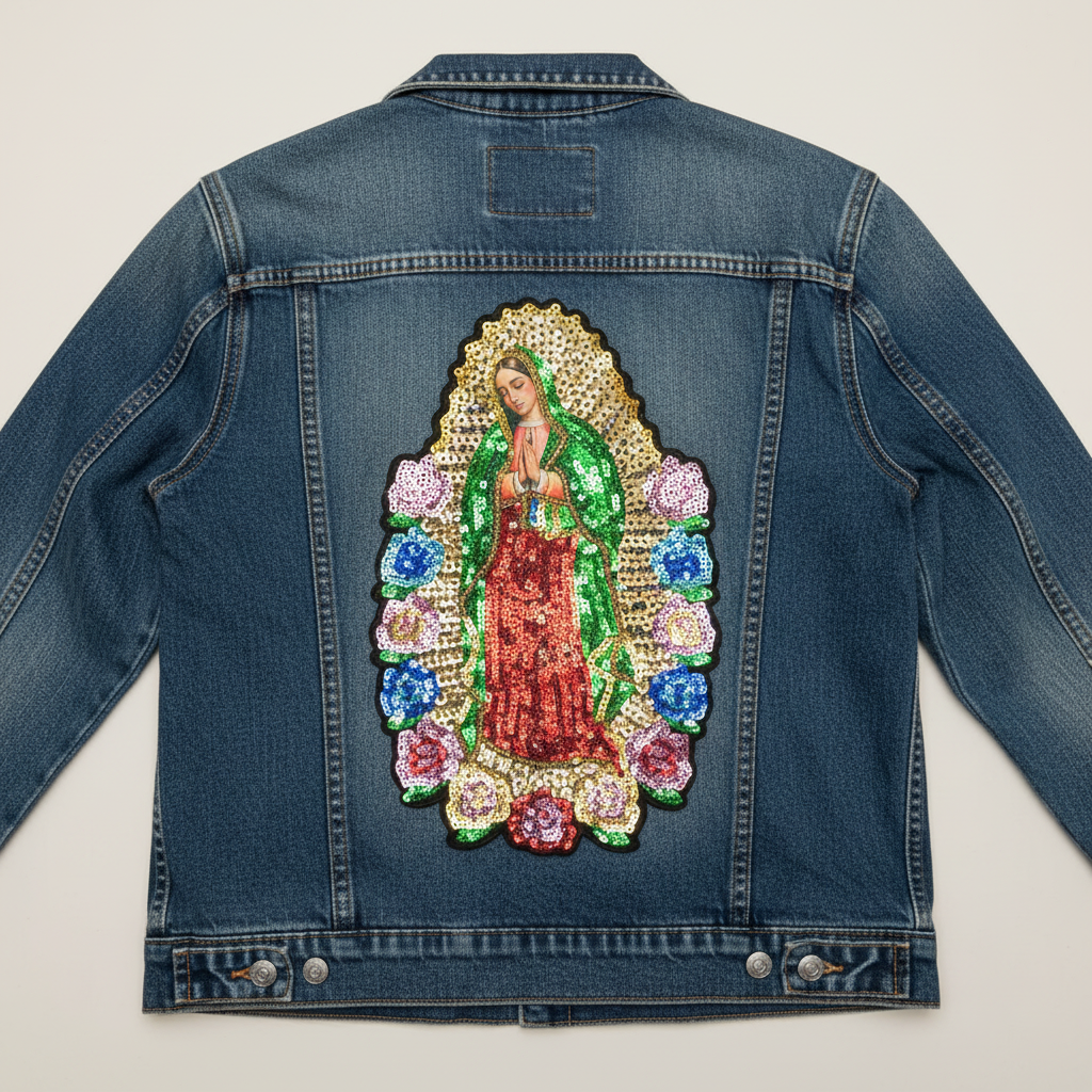 Parche Bordado Lentejuela Termoadhesivo Virgen Guadalupe 1 PZ Z89 - Peletería León